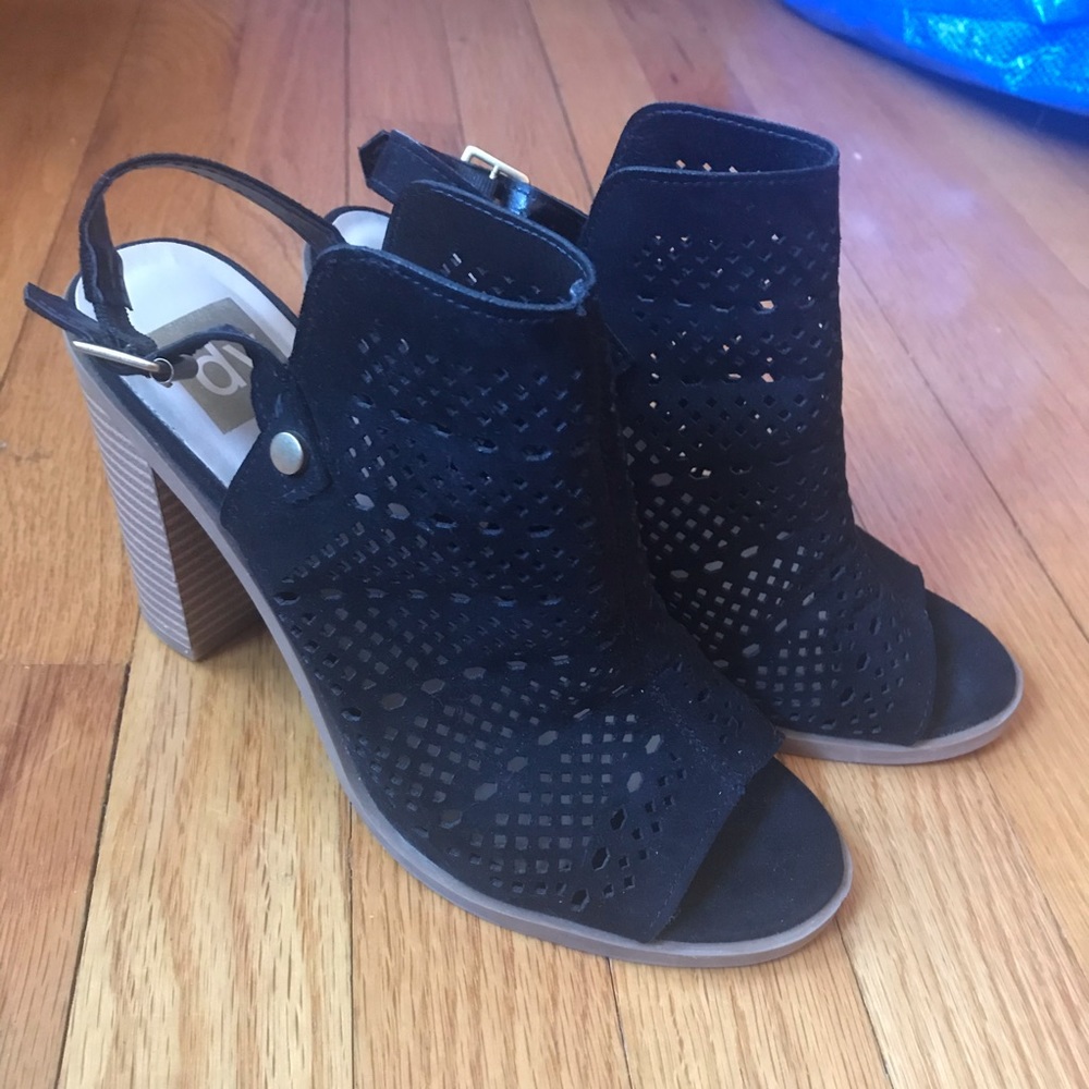 Dolce Vita Black Laser Cut Heeled Ankle Booties